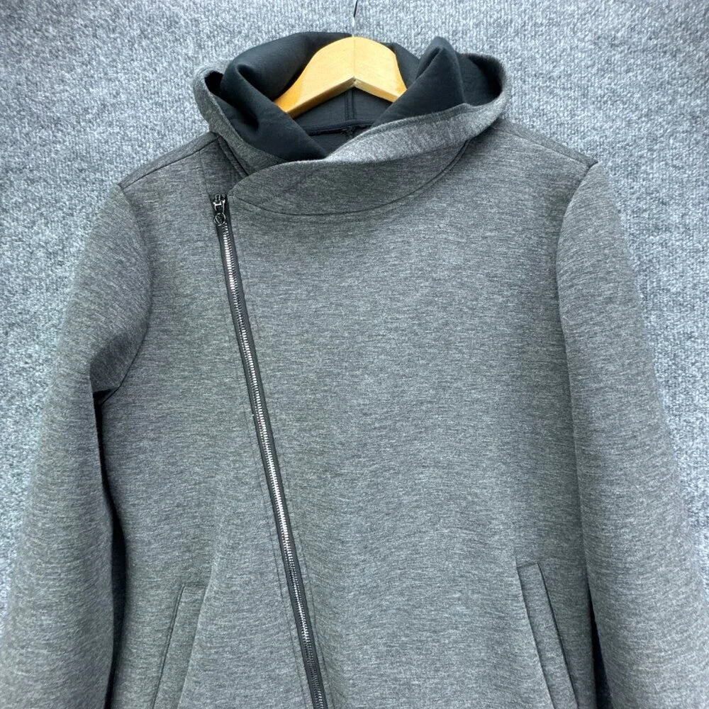 **SOLD**Betsey Johnson Performance Jacket Womens Large Gray Hooded Asymmetrical - Picture 4 of 15